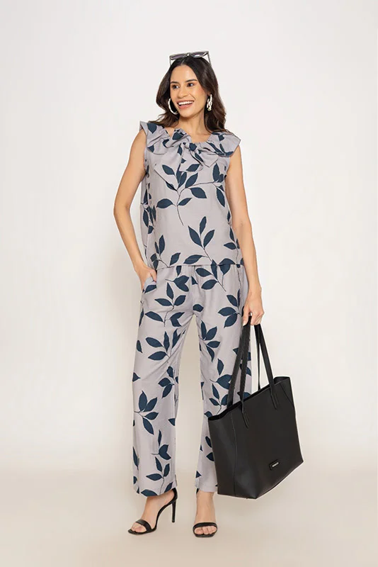 Bow-Accent Botanical Co-ord Set
