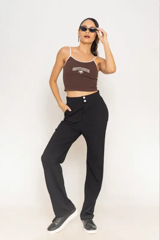 Double-Button Textured Straight-Leg Trousers