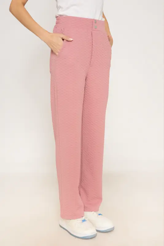High-Waisted Textured Wide-Leg Trousers