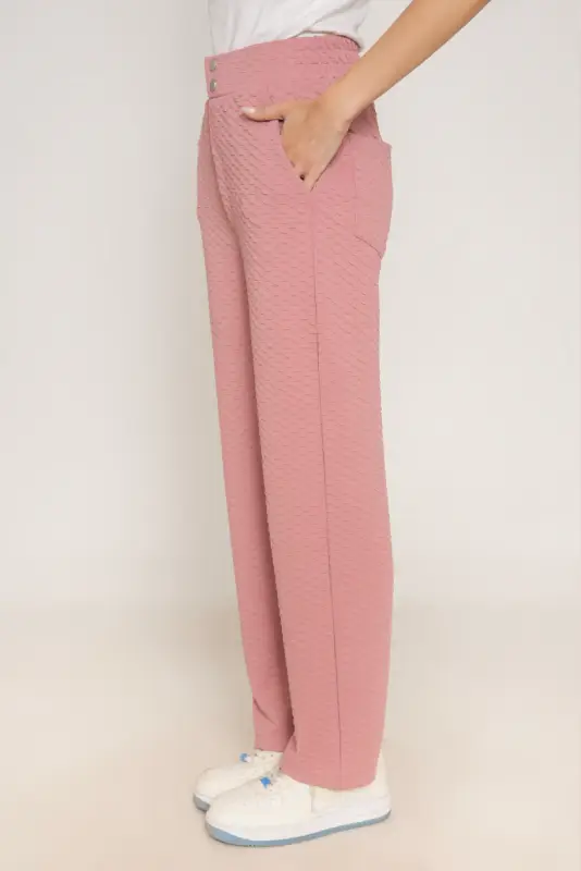 High-Waisted Textured Wide-Leg Trousers