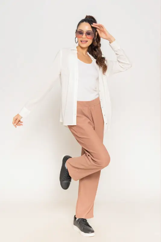 Ribbed Straight-Leg Comfort Trousers